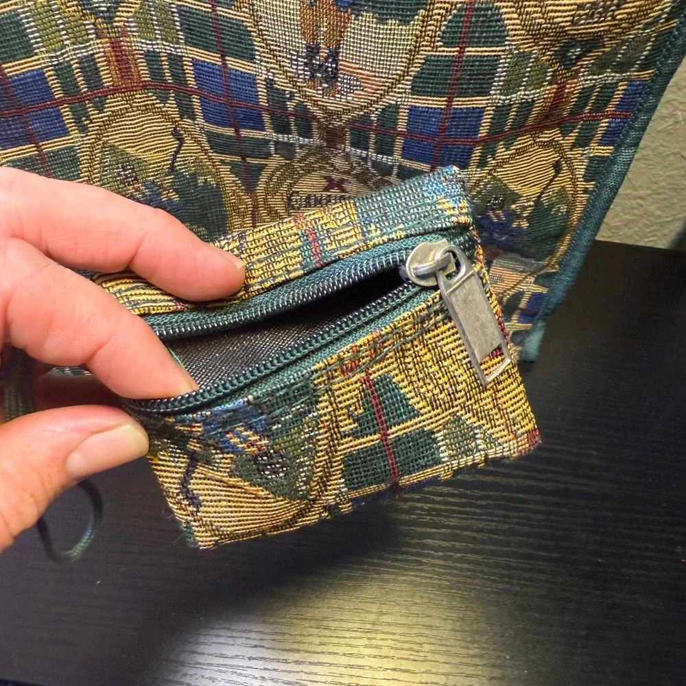 VTG 90s‎ Tapestry Golf Tournament Tote Bag & Coin Purse Pouch Plaid Large Purse